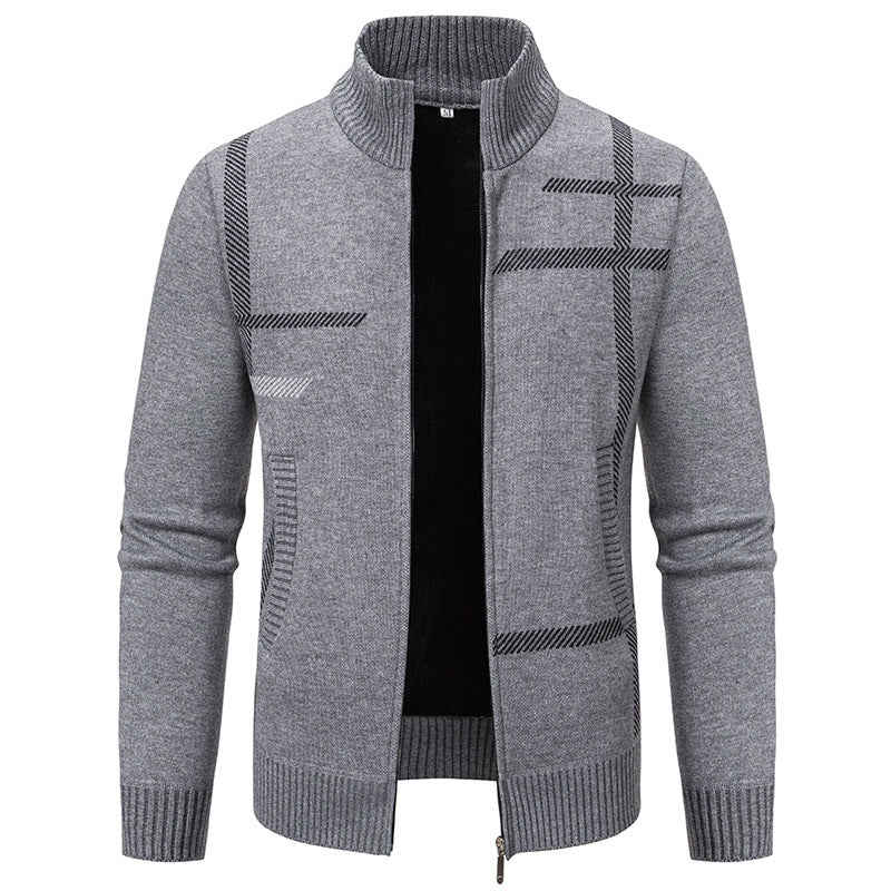 Herren Strickjacke mit modernem Zipper und hohem Kragen EB