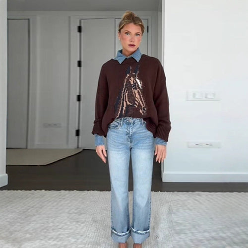 Damen Sweatshirt mit kunstvollem Tiermotiv und lässigem Schnitt EB