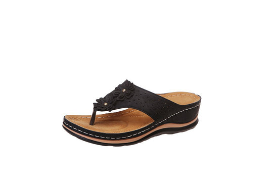 Damen Komfortable Zehentrenner-Sandalen mit floralem Design EB