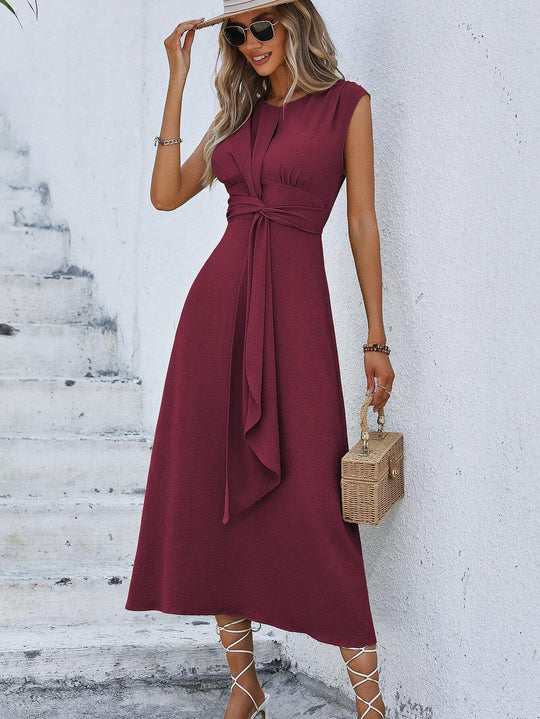 Damen Midikleid mit schlichter Eleganz und Taillengürtel EB
