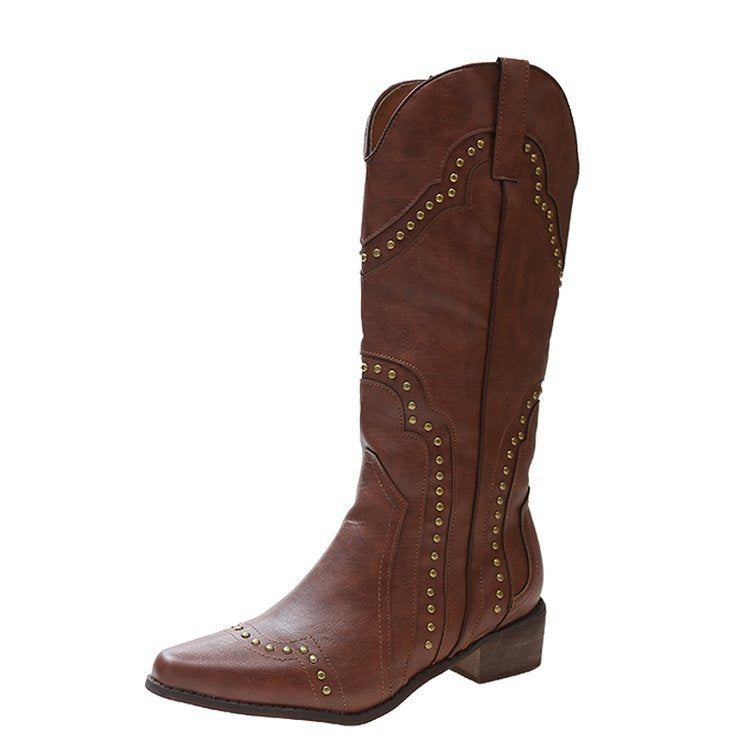 Damen Cowboystiefel mit modischen Nietenakzenten und komfortablem Blockabsatz EB