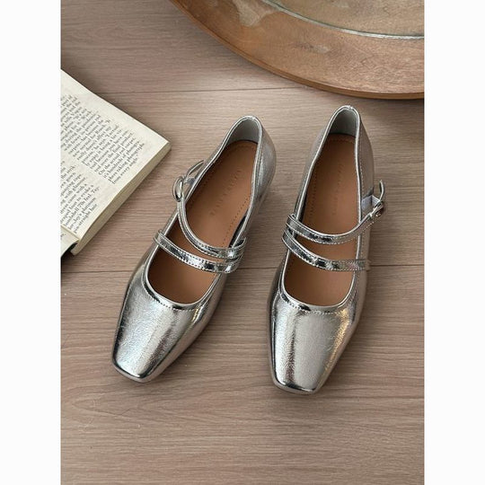 Damen elegante Mary Jane Schuhe mit doppeltem Riemchen und spitzem Zehenbereich EB