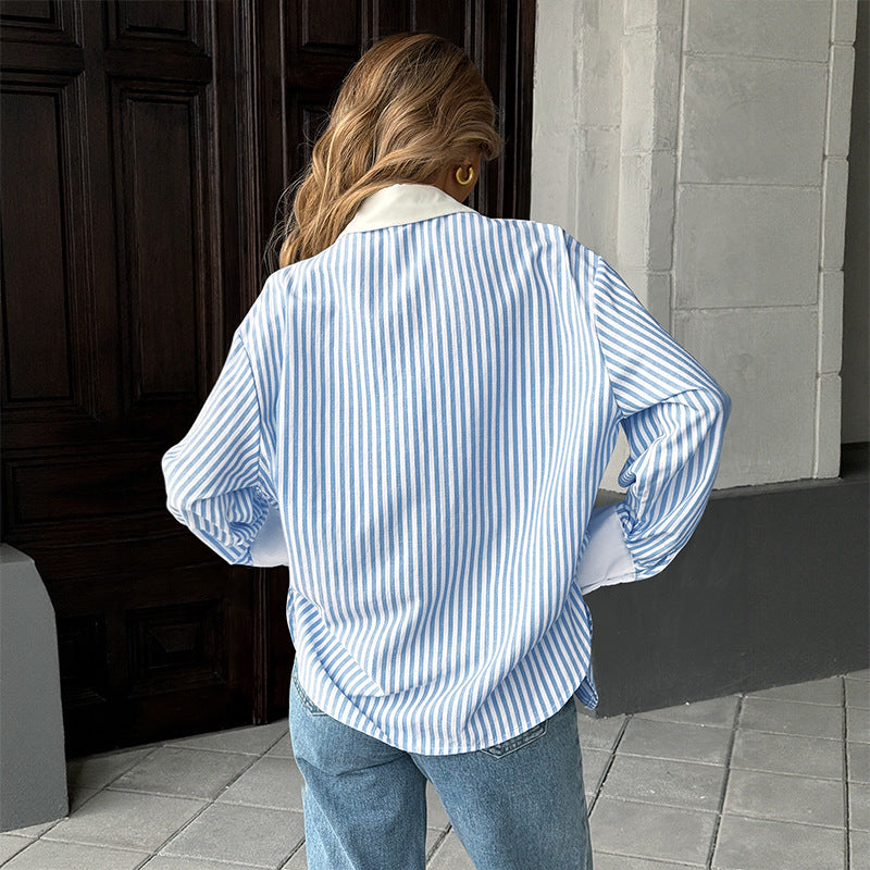 Damen Sportliche Bluse mit Streifen und Taschen EB