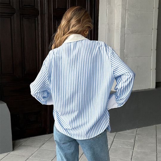 Damen Sportliche Bluse mit Streifen und Taschen EB
