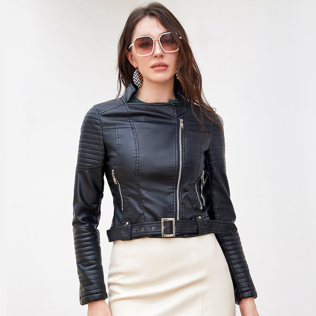 Damen modische Bikerjacke mit stylischem Steppmuster und attraktiven Reißverschlussdetails EB