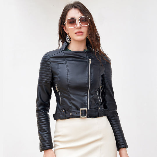 Damen modische Bikerjacke mit stylischem Steppmuster und attraktiven Reißverschlussdetails EB