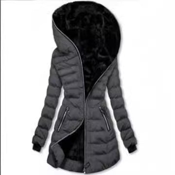 Damen gefütterte Winterjacke mit hohem Kragen und stilvollen Reißverschlusstaschen EB