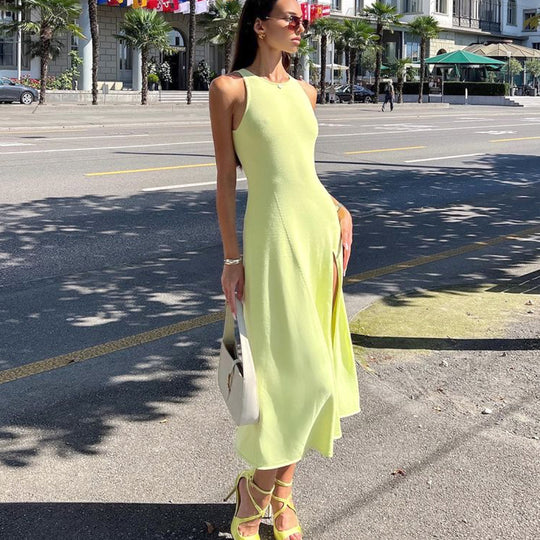Damen figurbetontes Maxi-Kleid mit seitlichem Schlitz und modernem Schnitt EB