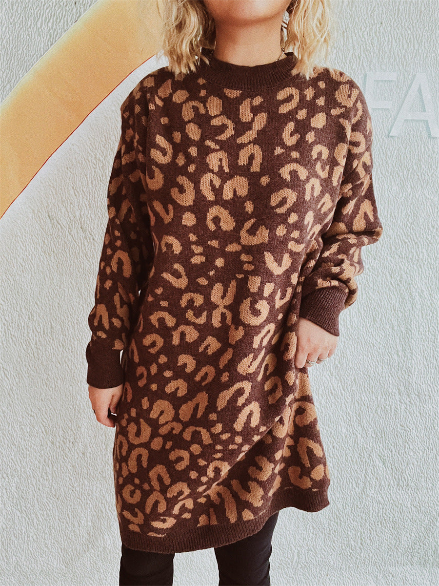 Damen Grobstrickkleid im modernen Leopardenmuster EB