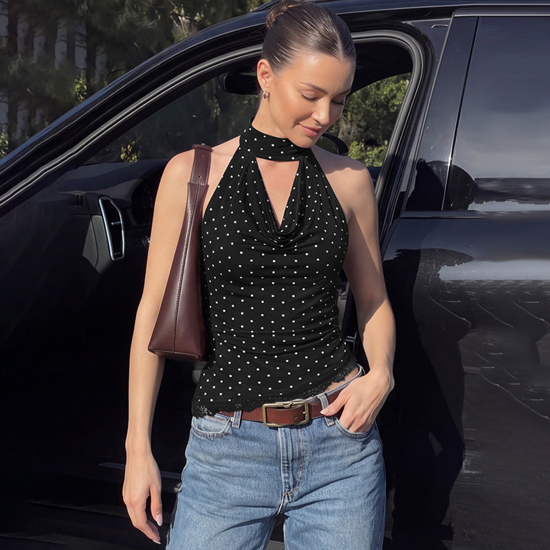 Damen Figurnahes Haltertop mit verspieltem Punktedesign EB