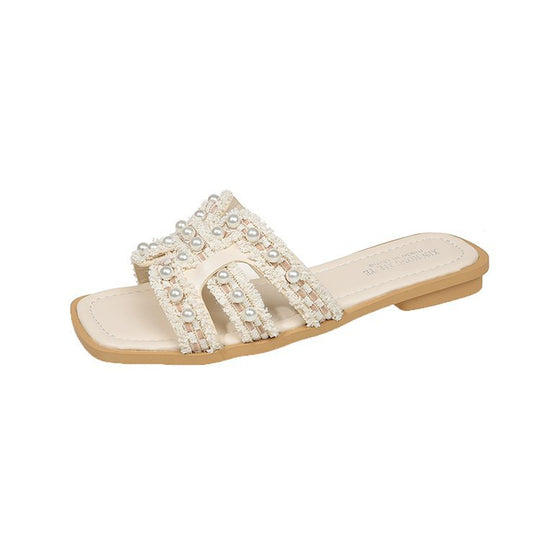 Damen elegante Mules mit Perlenverzierung EB