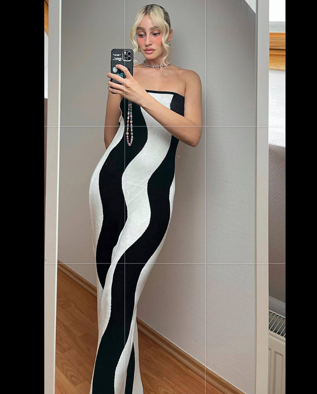 Damen Figurbetontes Bandage-Maxikleid mit Wellenmuster EB