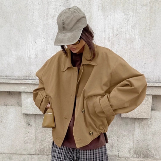 Damen oversized Wickeljacke mit lässigem Schnitt und praktischen Taschen EB