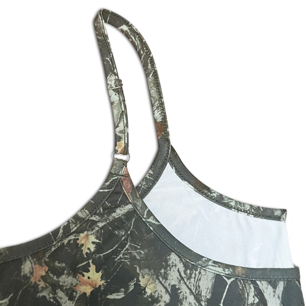 Damen Crop Top mit modischem Camouflage-Muster und feinen Spaghetti-Trägern EB