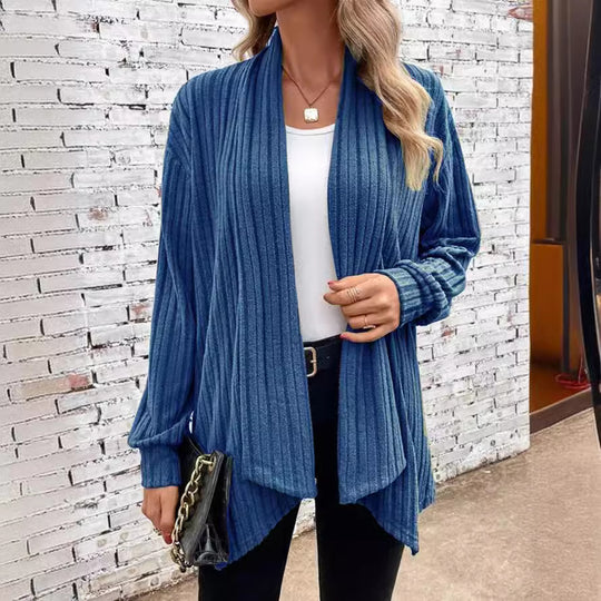 Damen offener Strickcardigan mit vertikalen Streifen EB