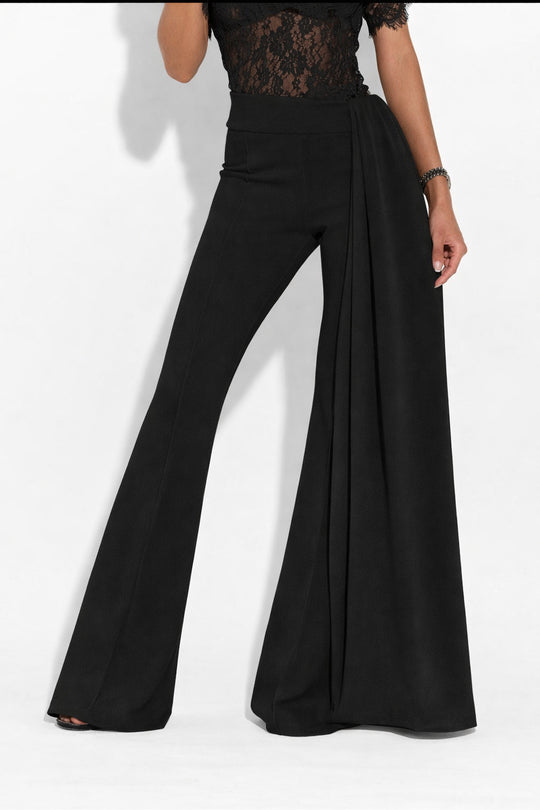 Damen Elegante Flared-Hose mit seitlichem Drapierungseffekt EB