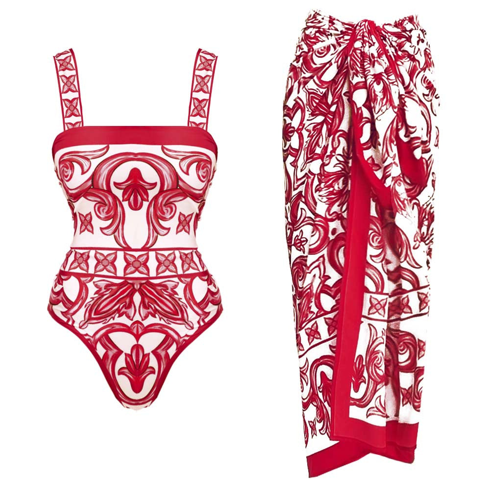 Damen Einteiler Badeanzug mit kunstvollem floralem Design EB