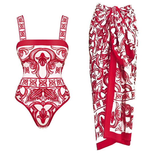 Damen Einteiler Badeanzug mit kunstvollem floralem Design EB