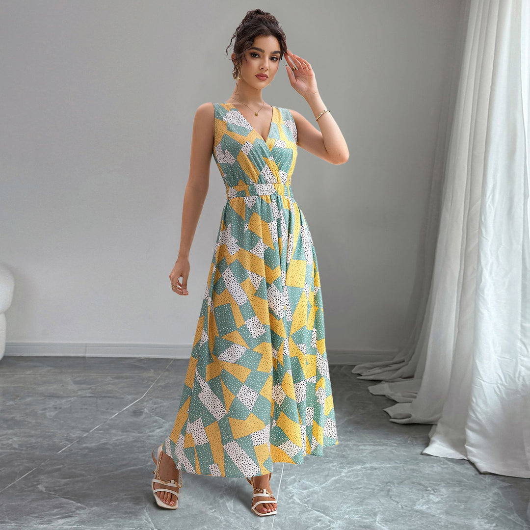 Damen Maxikleid mit geometrischem Design und tailliertem Schnitt EB