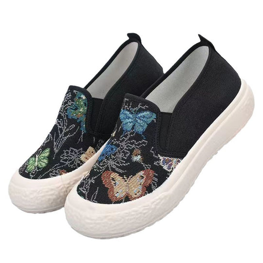 Damen Slip-On Schuhe mit buntem Schmetterlingsmotiv EB
