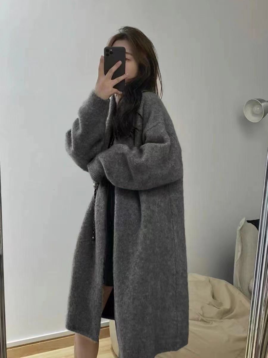 Damen langärmliger Strickcardigan aus weichem Material mit offenen Kanten EB