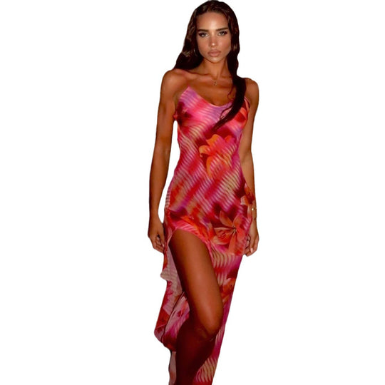 Damen Sommerliches Maxikleid mit asymmetrischem Saum und floralem Design EB