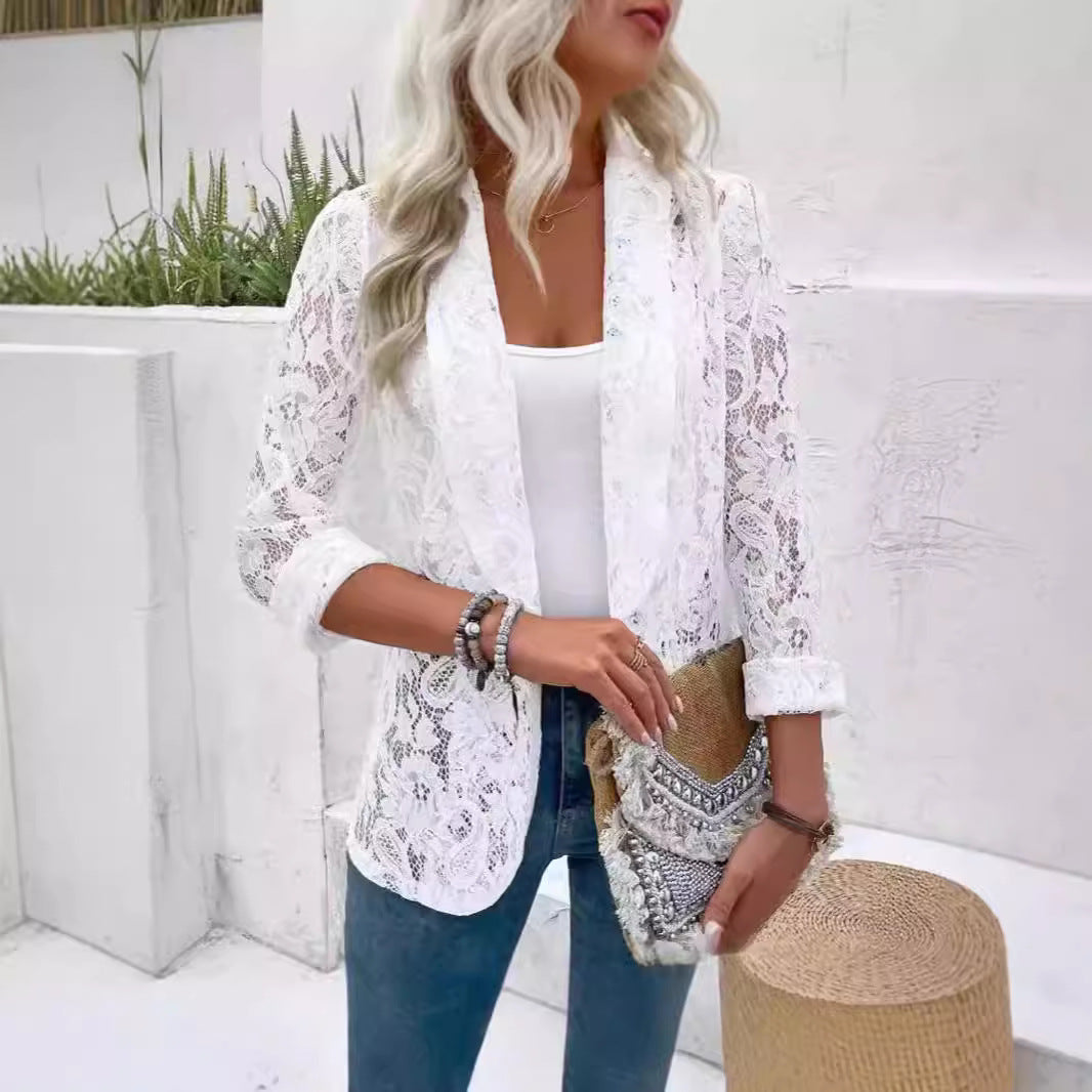 Damen elegante Spitzenjacke mit lässigem Schnitt EB
