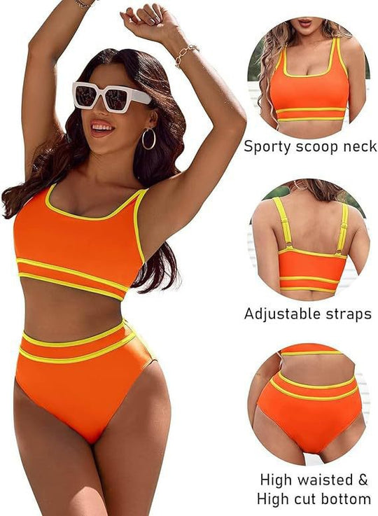 Damen Sportives Bikini-Set mit hohem Bund EB
