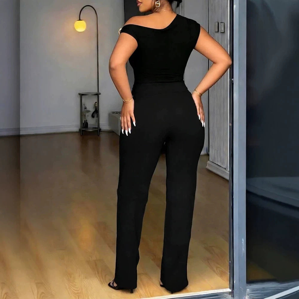 Damen Elegantes One-Shoulder Jumpsuit EB