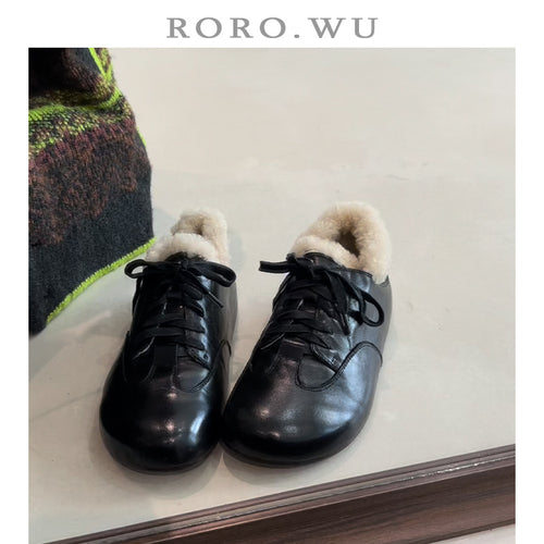 Damen gemütliche Schnürschuhe mit warmem Fleece-Futter EB