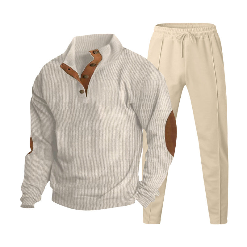 Herren Strukturiertes Henley-Loungewear-Set mit Ellenbogen-Patches & tapered Jogginghose EB