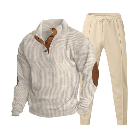Herren Strukturiertes Henley-Loungewear-Set mit Ellenbogen-Patches & tapered Jogginghose EB