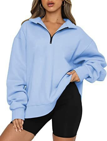 Damen nan oversized Sweatshirt mit halbem Reißverschluss, weichem Fleece-Innenfutter und Kängurutasche EB