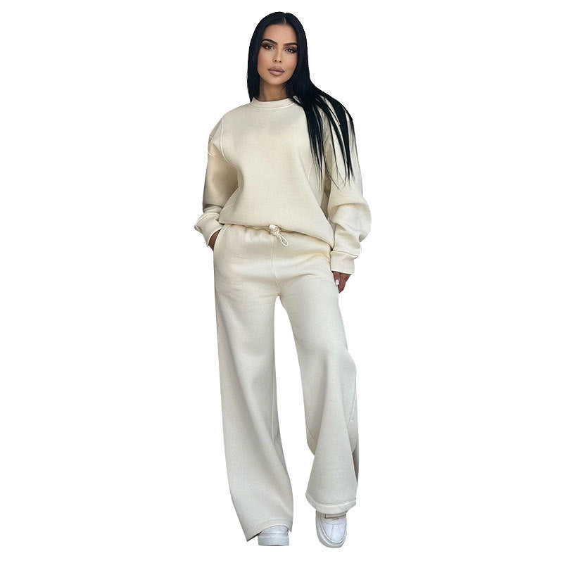 Damen nan Lounge-Set mit Oversize-Rundhalsausschnitt und hochgeschnittener Jogginghose mit weitem Bein EB