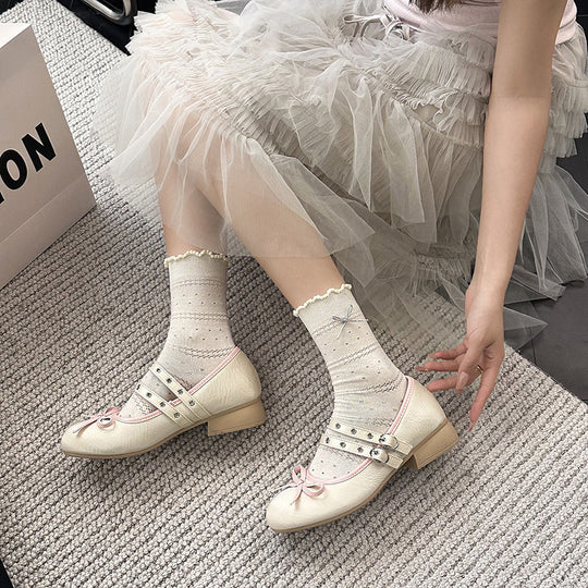 Damen Ballerinas mit zwei verstellbaren Riemchen und floralem Design EB