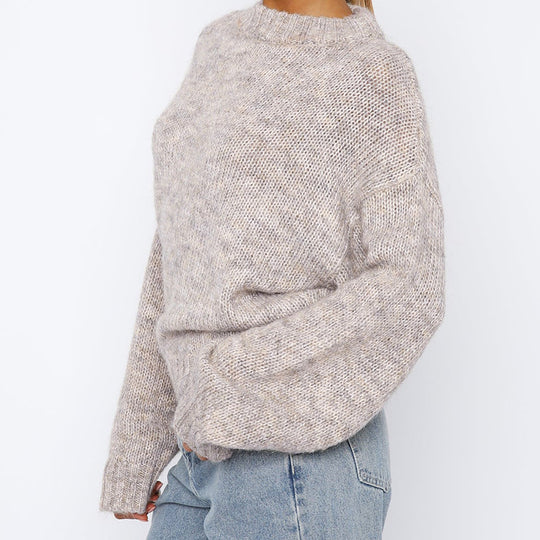 Damen Modischer Strickpullover mit weitem Schnitt und Stehkragen EB