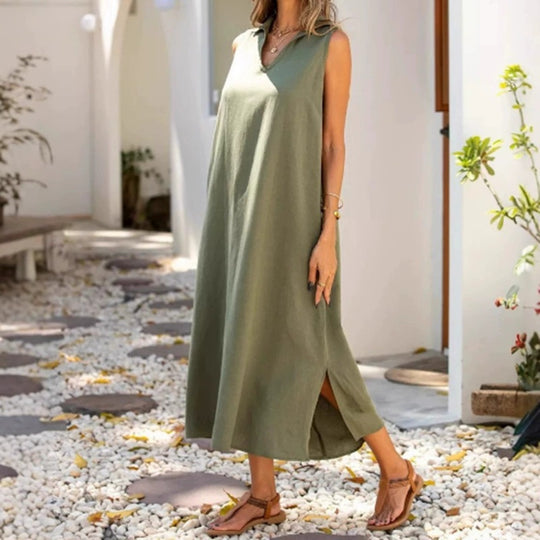 Damen Maxikleid mit V-Ausschnitt und seitlichen Schlitzen EB