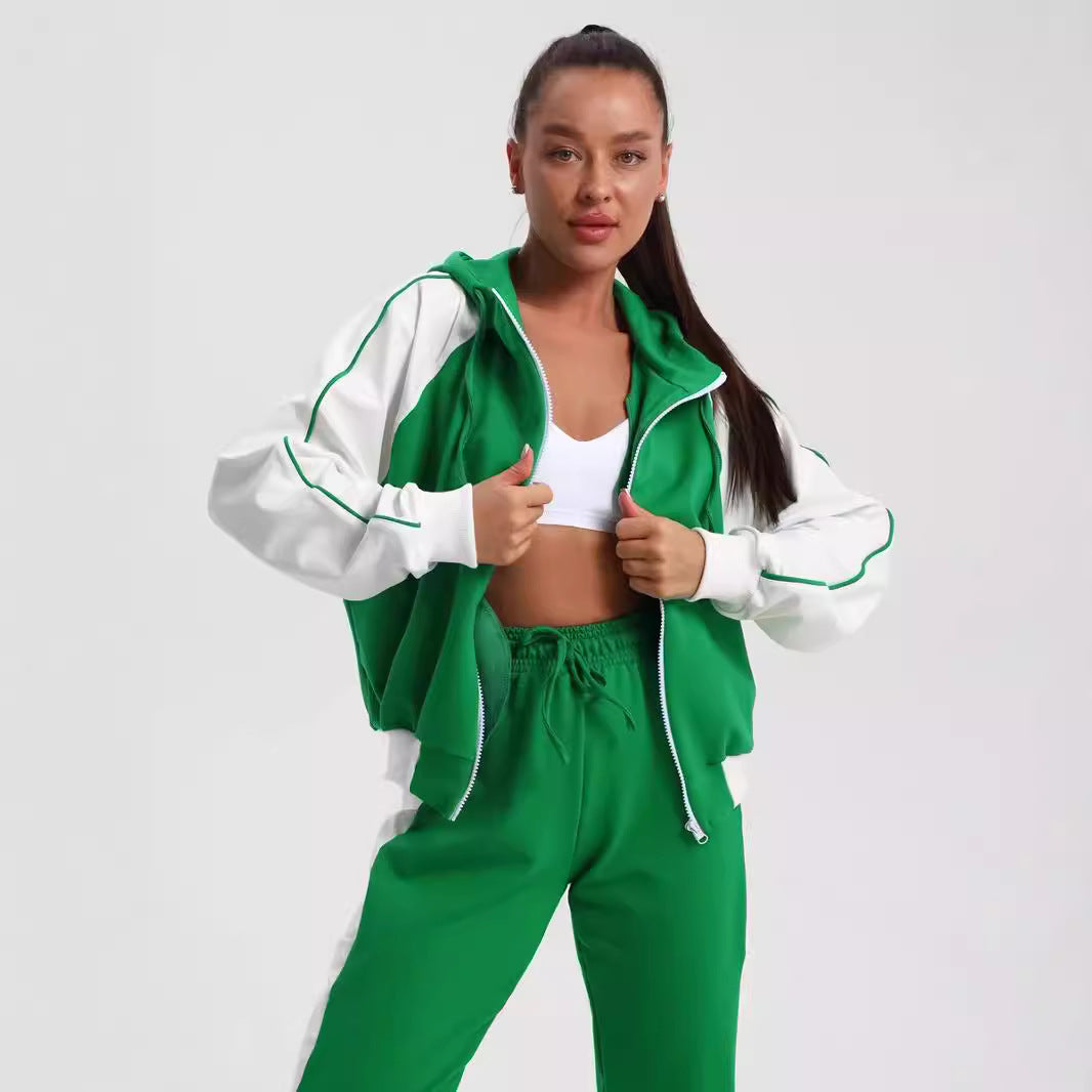 Damen modische Sportjacke mit hohem Kragen und dezentem Farbkontrast EB