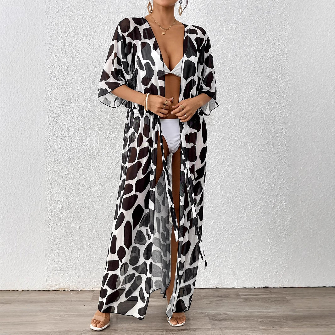 Damen modischer Strandkaftan mit seitlichem Kordelzug EB