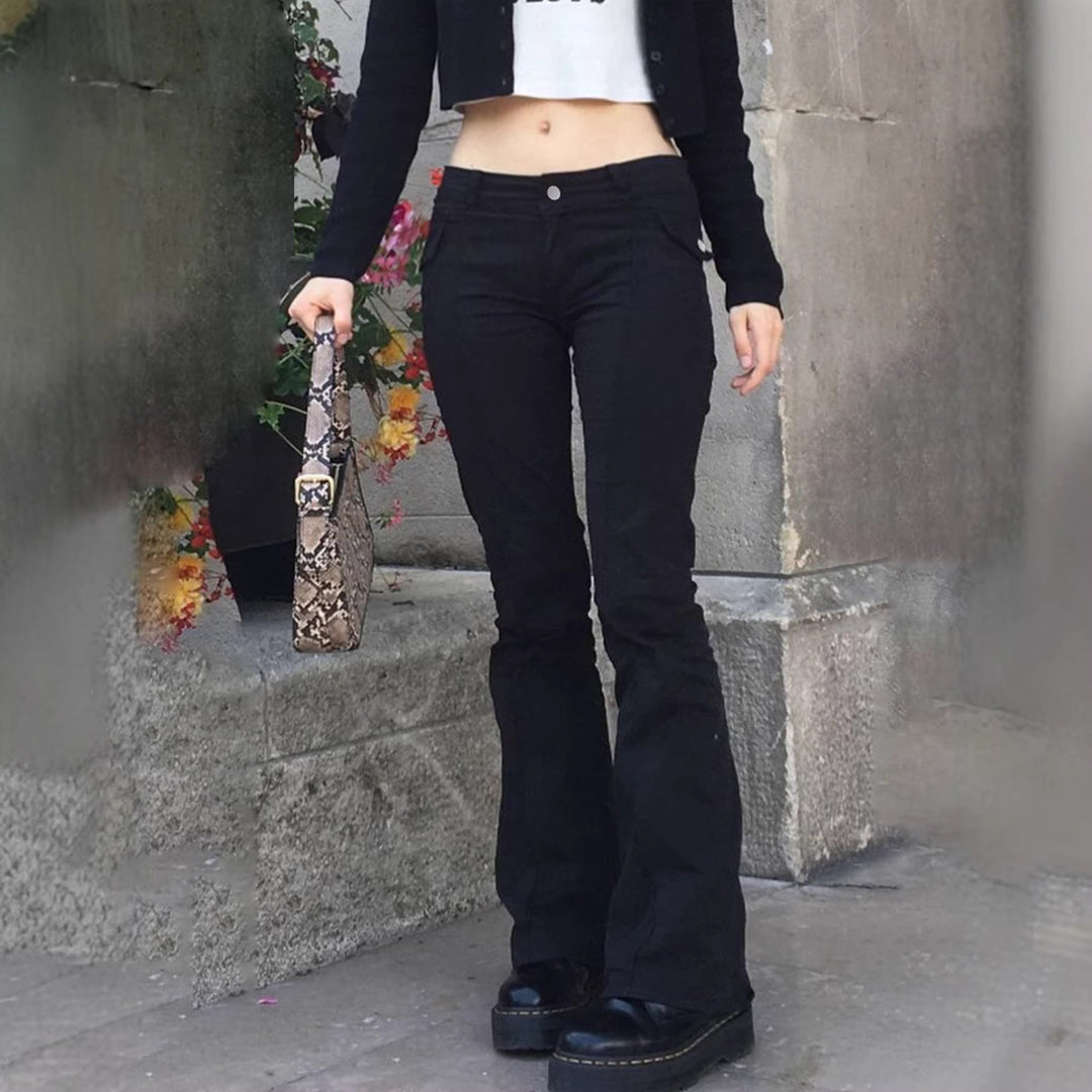 Damen Hochtaillierte Flared Jeans mit praktischen Taschen EB