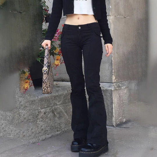 Damen Hochtaillierte Flared Jeans mit praktischen Taschen EB
