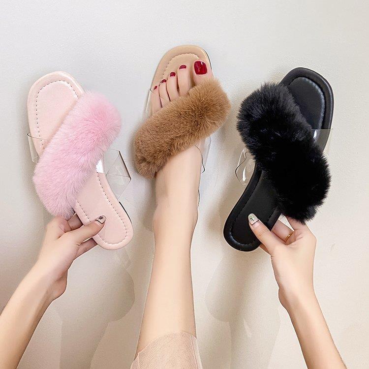 Damen Flausche Slides mit breitem Riemen EB