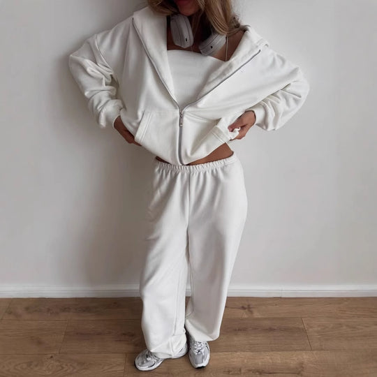 Damen Loungewear-Set EB: Oversized Zip-Hoodie mit Kapuze und weiter High-Waist Sweatpant aus Soft-Fleece