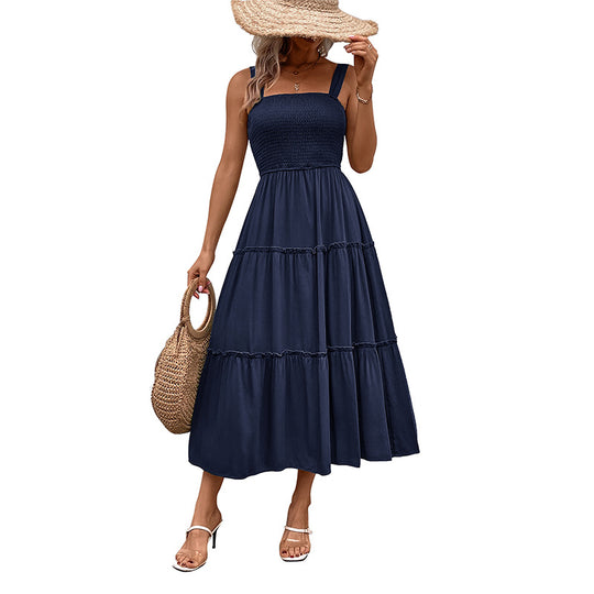 Damen Midikleid mit elastischem Oberteil und fließendem Rock EB