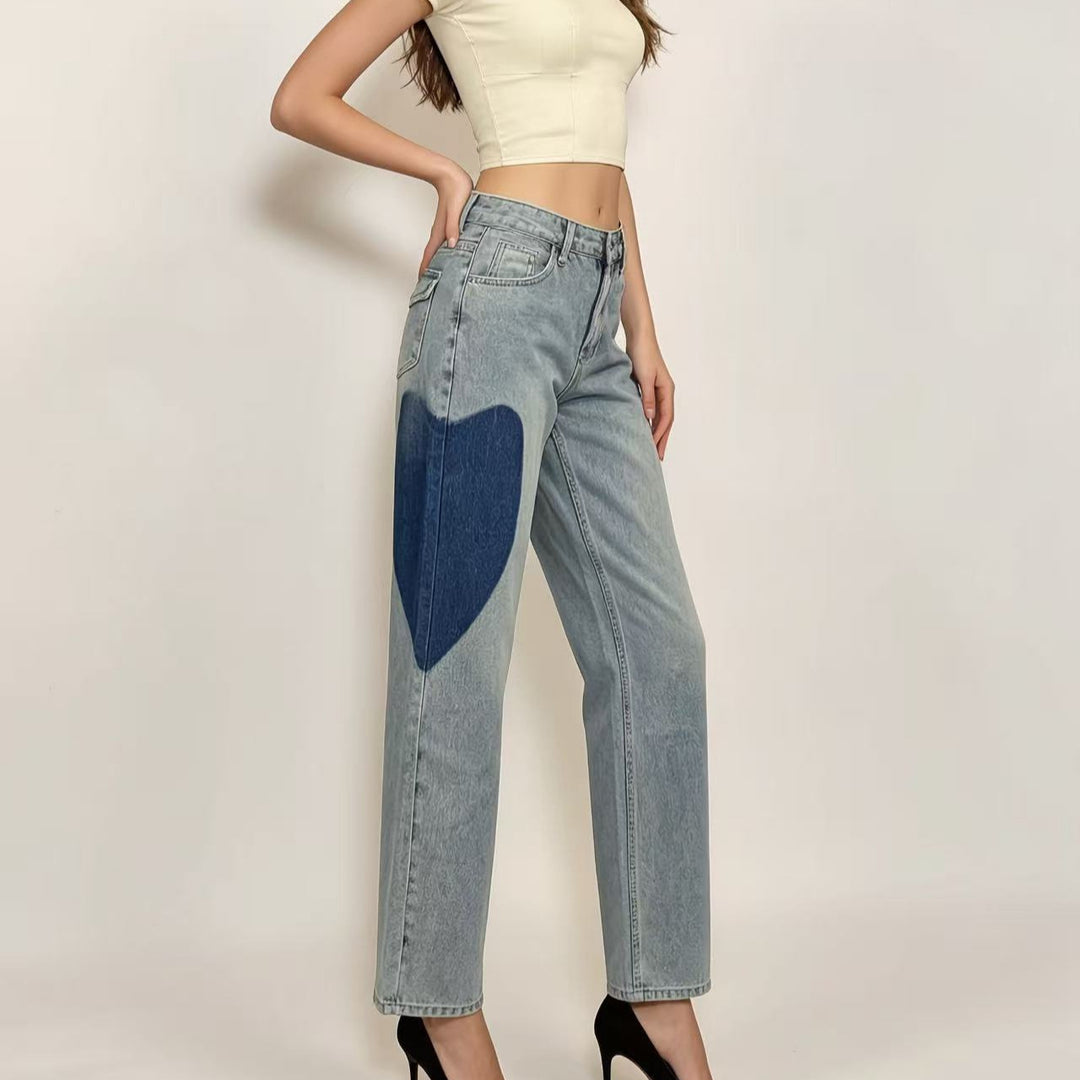 Damen weit geschnittene Denim-Jeans mit einzigartigen Farbakzenten EB