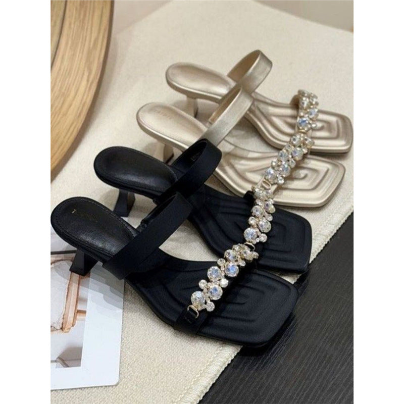 Damen elegante Slipper mit funkelnden Strassverzierungen EB