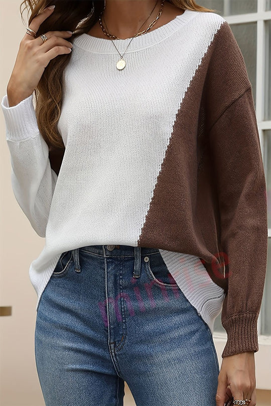 Damen modischer Pullover mit geometrischem Design und Rippstruktur EB