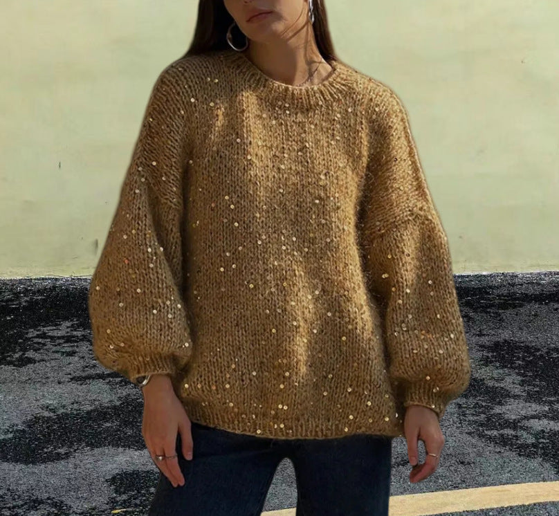 Damen Glitzernder Strickpullover mit weitem Schnitt und eleganten Akzenten EB