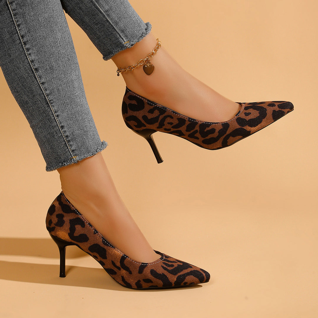 Damen spitze Wildleder-Pumps mit Leopardenmuster EB