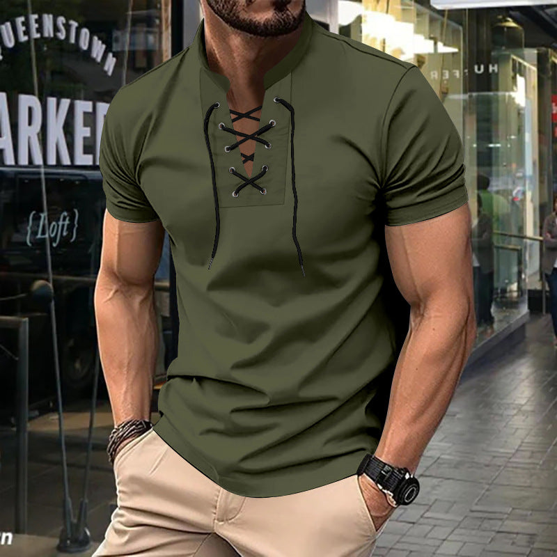Herren lässiges Poloshirt mit Schnürung EB